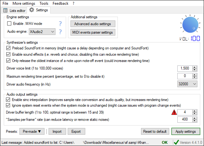 keppy synth config showing advanced configuration options