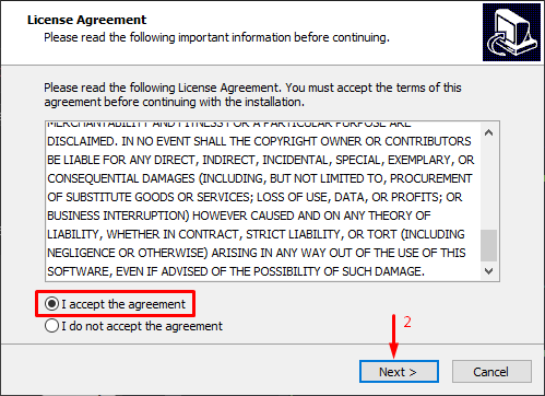 keppy setup showing license conditions