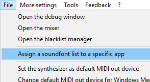 keppy synth config per app soundfont list assignment toggle menu