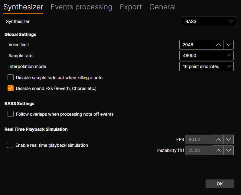 omcon synthesizer settings