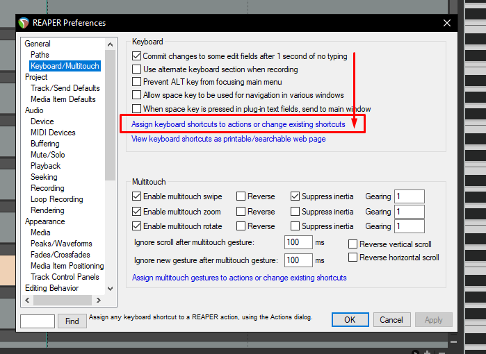 reaper keybind option