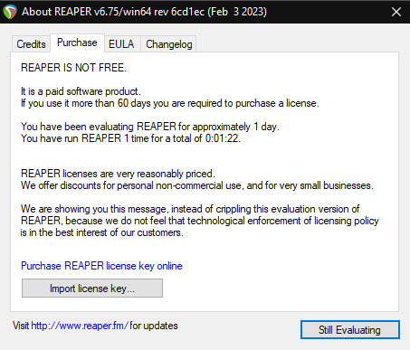 reaper trial startup window